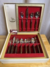 VTG Mode Danish Flatware Set Teak Wood Stainless Steel Sheffield England Japan picture