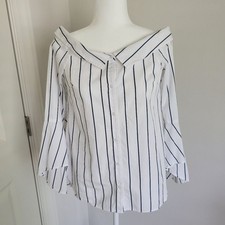 Leith Pin stripe off the shoulder blouse picture