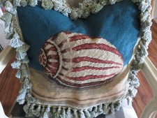 Vintage Aubusson style Petit Point Needlepoint Pillow Shell Nautical Ocean Blue picture