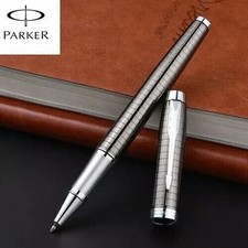 Good Metal Grey Grid Parker IM Series Rollerball Pen Fine Nib Black Ink Refill picture