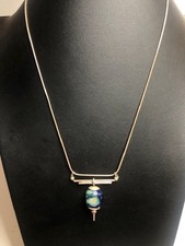 9108 Vintage Sterling 925 Artisan Necklace Blue Swirled Glass Pendant 20