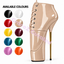 22cm Ultra Metal Stiletto Patent Ballet Platform Ankle Boots Lace Up EU 36-46 picture