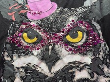 ps Aeropostale HALLOWEEN vintage Top Hat OWL sequins black shirt 12 girl boy HTF picture