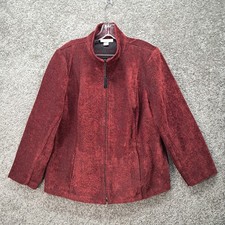 Dressbarn Woman Jacket 2X Red Black Floral Jacquard Zip Up Mock Neck Tassel picture