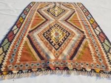 Vintage Traditional Handmade Turkish Wool Multicolor Kilim Rug 4.7x3.3ft picture