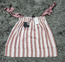 Bobeau Crop Top Womens Medium Red White Striped Smocked Classic Ribbon Strap NWT picture