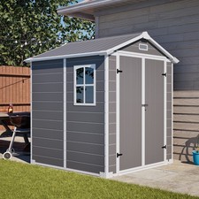 Gray White Resin Shed 6x6, Double Door, Window & Vents, for Mower Tools Bikes picture