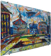 ORIGINAL OIL█PAINTING IMPRESSIONIST ARt SIGNED█CITY BUILDINGS POP NYC 18 x 30.5
