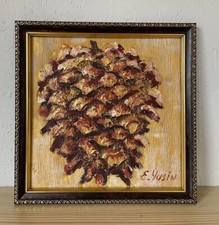 Original painting Pine cone 3D art Framed Gold wall decor Hand painted Signed picture