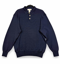 J.Crew Men's Navy Cotton Knit Henley Sweater Collared Pullover Size L picture