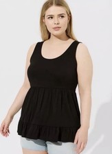 NWT Torrid Super Soft Lace Up Back Swing Babydoll Tank Size 00 M/L Black picture