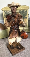 Rare Mexican Folk Art Papier-Mâché Merchant Figure with Miniature Wooden Vessels picture