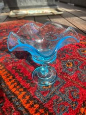 Vintage Rare midcentury Fenton Wright blue, ruffled or crimped edge glass  picture