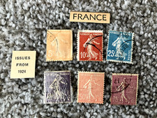 France Stamps - Set of 6 - 1924 - Standing woman - Red, Blue, Yellow - French picture