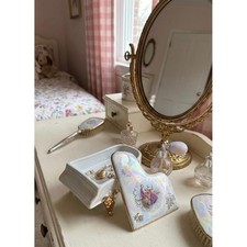 Vintage Iridescent Porcelain Piano Trinket Box Courting Couple Gold Trim Decor picture