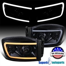 Fits 2006-2008 Ram 1500 Glossy Black Projector Headlights Switchback LED Signal picture