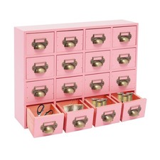 16-Drawers Wooden Apothecary Cabinet Tabletop Storage for Home Office Pink picture