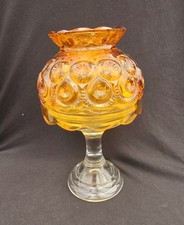 Vintage LE Smith Amber Fairy Lamp Moon And Stars Clear Pedestal Base 2 Piece picture