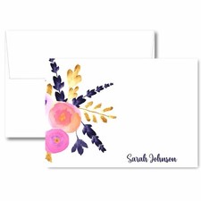 Personalized Purple Floral Stationery Note Cards Gift with Name (SETS OF 20) picture