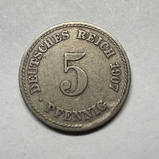 1907 Germany 5 Pfennig - Beautiful Coin - #B-017-B picture