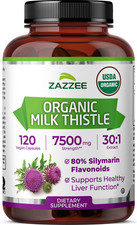 USDA Organic Milk Thistle 7500 mg Strength 120 Vegan Caps 80% Silymarin, Kosher picture