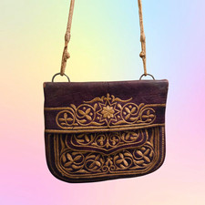 Boho Antique Moroccan Handcrafted Genuine Embroidered Leather Shoulder Bag picture