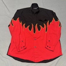 Vintage Roper Western Shirt Flames Fire Embroidered Cowboy Horse Men’s Large picture