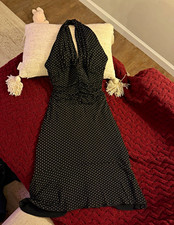 Lillie Rubin Black/White Polka Dot Halter Ruched Lined Satin Dress Size S picture