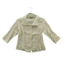 FLAX Designs Women Button Up Blouse Size XS Ivory Linen Long Sleeve Collared New picture