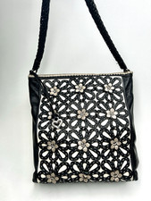 BRIGHTON Gloria Tote Shoulder Bag Black Soft Leather 3D Flowers picture