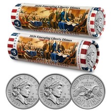 2026 P & D Emerging Liberty Dime DECLARATION Coin Rolls America 250 BU Set of 2 picture