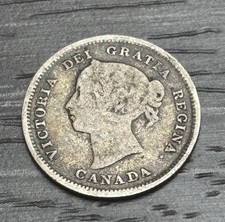 Rare 1884 Near Pointed 4 Canada Victoria 5 Cents Silver Coin Key Date NR picture