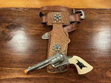 Vintage Hubley Texan Jr Toy Cap Gun Pistol White Bull Handle And Jeweled Holster picture