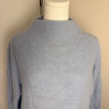 VINCE 100% Cashmere Sweater Women S Blue Boiled Funnel Mock Neck Pullover Lux picture
