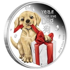2018 Tuvalu BABY DOG 1/2 oz Silver Proof 50c Coin Lunar Year Colorized picture