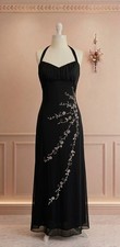 Elegant Black Halter Neck Maxi Dress Floral Beaded Embroidery Evening Party Gown picture