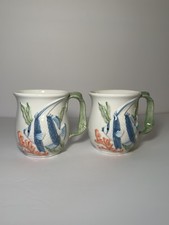 Vintage Japanese Takahashi San Francisco Hand Painted Fish Kelp Cups Set 2 picture