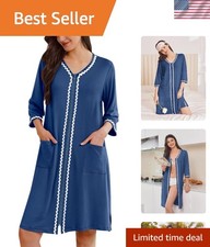 Ekouaer Zipper Robes for Women 3/4 Sleeves Lightweight House Coat Zip Up Bath... picture