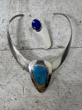 Vintage Heavy Sterling Collar Necklace With 2 Native Slider Pendants WOW picture