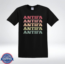 Antifa Shirt Retro Typography Rainbow Fade Graphic Protest T-Shirt picture