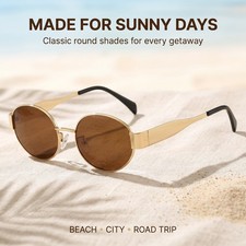 Retro Oval Shades UV380 Lightweight Sunglasses Men Women Driving Beach Travel picture