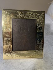 Gold Tone Table Frame Baby’s Birth Records  Engrave Weight Length Date Time #536 picture