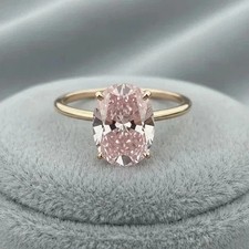 2.00Ct Oval Cut Lab Created Pink Diamond Solitaire Ring 14K Yellow Gold Plated picture