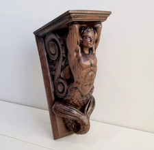Corbel Merman of wood, Decorative Carved Wooden Corbel, 1pc, Wall Hanging Gift picture