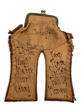RARE 1907 Leather Postcard Cowboy Chaps Coin Purse-Posted Postcard Teddy's Pants picture