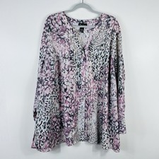 Maggie Barnes Top 3X 26 28 Pink Printed Roll Tab Sleeve Blouse picture