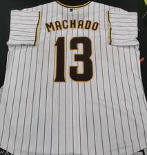 Manny Machado #13 SD Padres White Stripe Cool Base Sewn Stitched Jersey. picture
