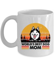 Funny Husky Lover Worlds Best Dog Mom Coffee Mug Retro Paw Sunset Cup Gift Pet picture