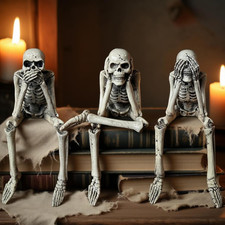 Halloween See Hear Speak No Evil Skeletons Statues,3Pcs/7.5 INCH picture