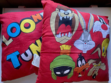 Vintage 1998 Looney Tunes Throw Pillows Set of 2 Bugs Bunny Taz Warner Bros picture